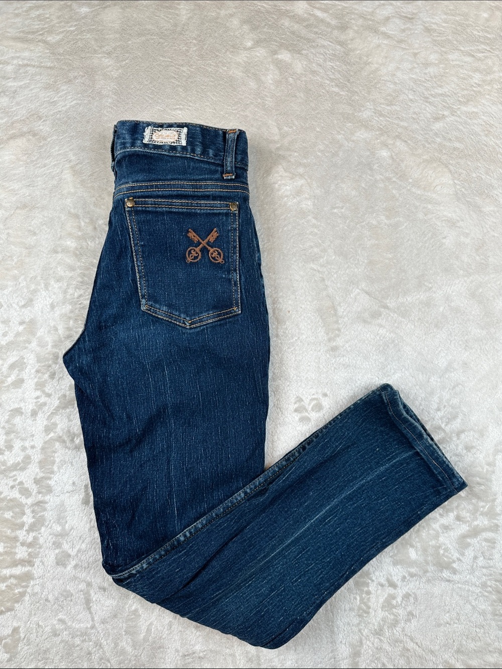 Christian Dior Size 28 Navy Straight Leg Women's Jeans Embroidered Key Motif